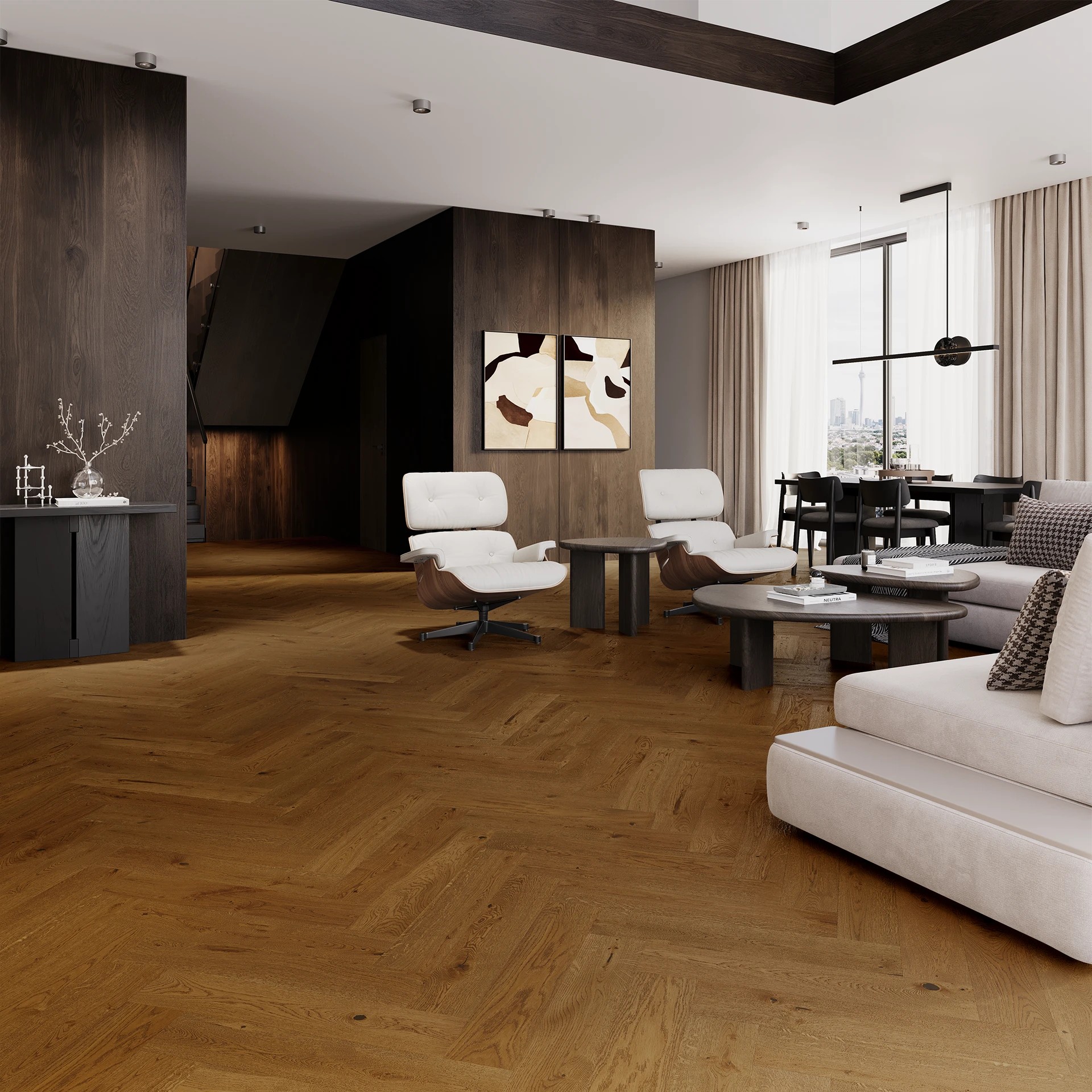 Barlinek Brown Sugar Tölgy halszálka parketta, matt lakk, 130 x 725 mm