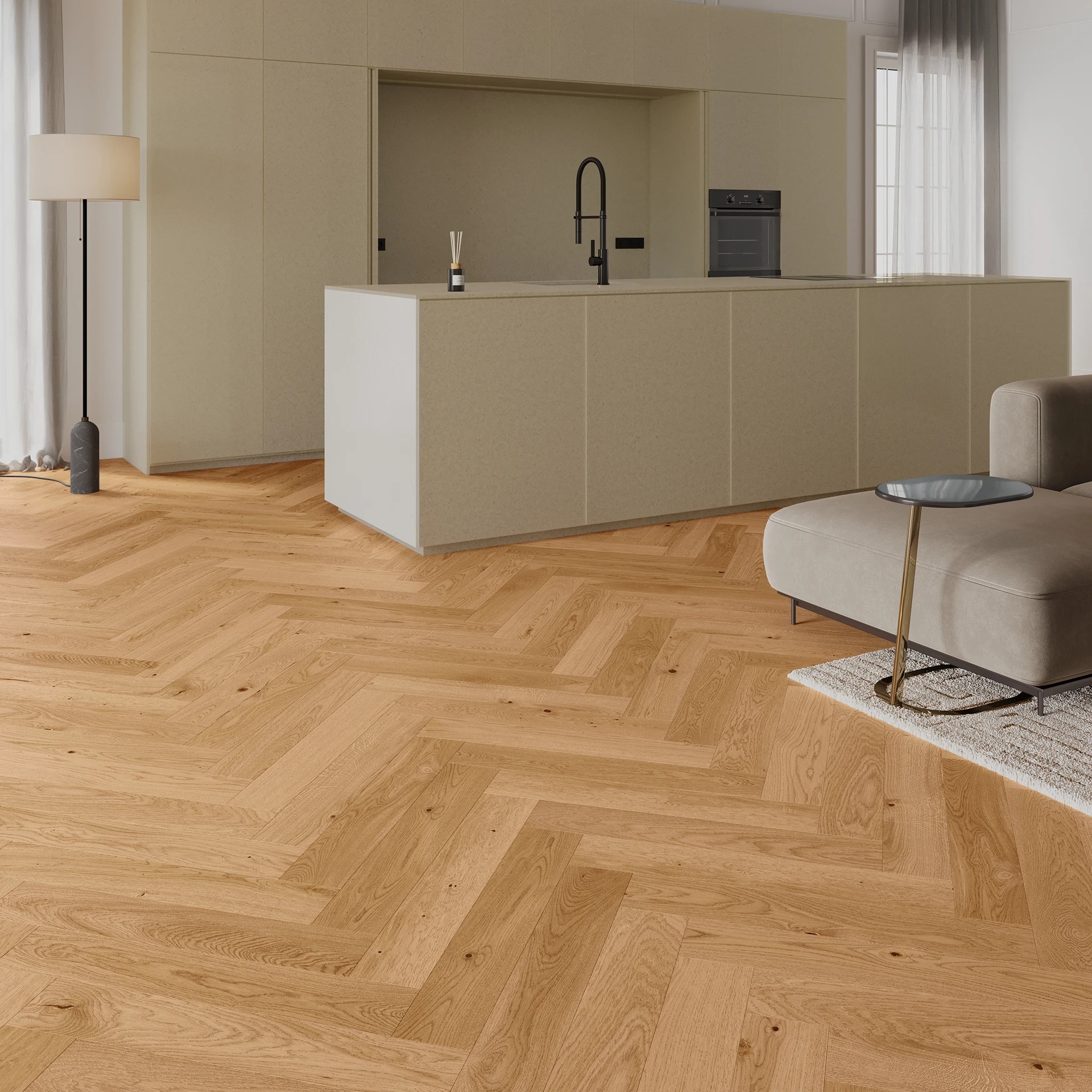 Barlinek Toffee Tölgy halszálka parketta, OX4 olaj, 130 x 725 mm