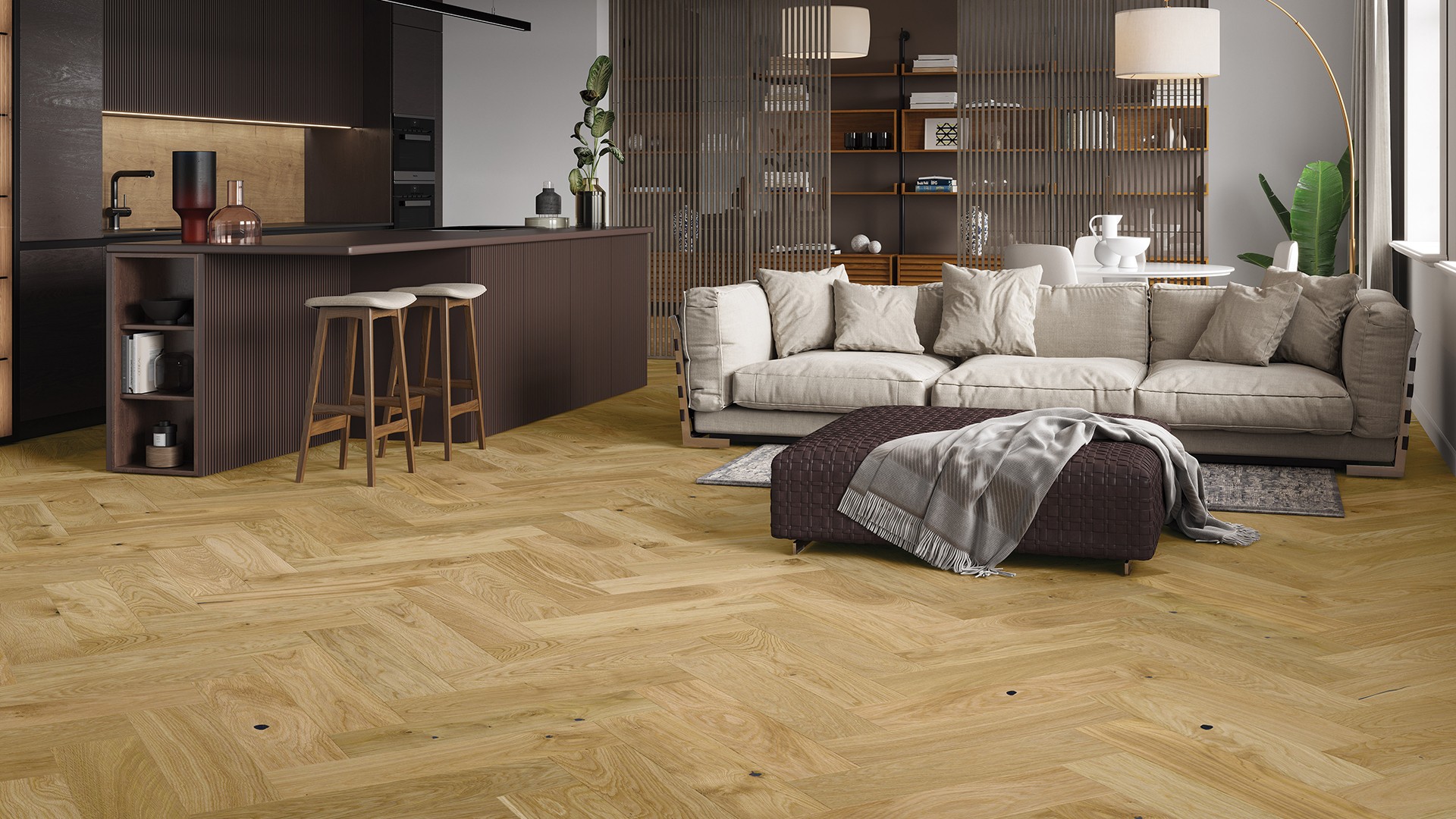 Barlinek Caramel Tölgy halszálka parketta, matt lakk, 180 x 725 mm