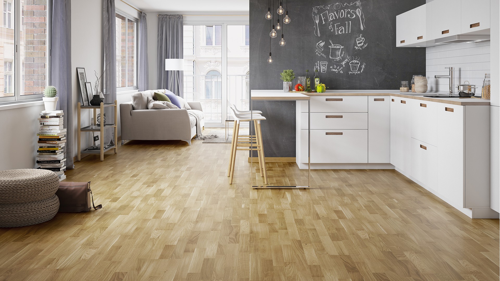Barlinek Askania Tölgy Molti háromsávos szalagparketta, Professional lakk, 207 x 2200 mm