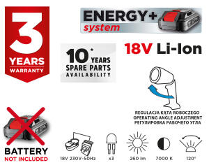 AKKUS LÁMPA ENERGY+, 18V, AKKU NÉLKÜL!!!, GRAPHITE