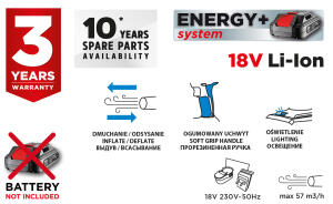 Akkus pumpa, fúvó-szívó Energy+ 18V, Li-Ion, akku nélkül!!!