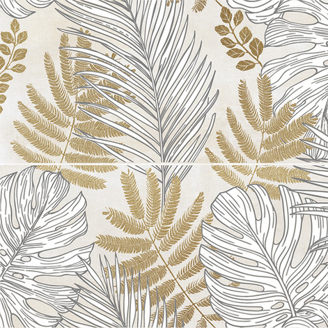 Lunart A Casa Inserto Frozen Leaves Ivory A+B csempe 25x75, natúr, rektifikált