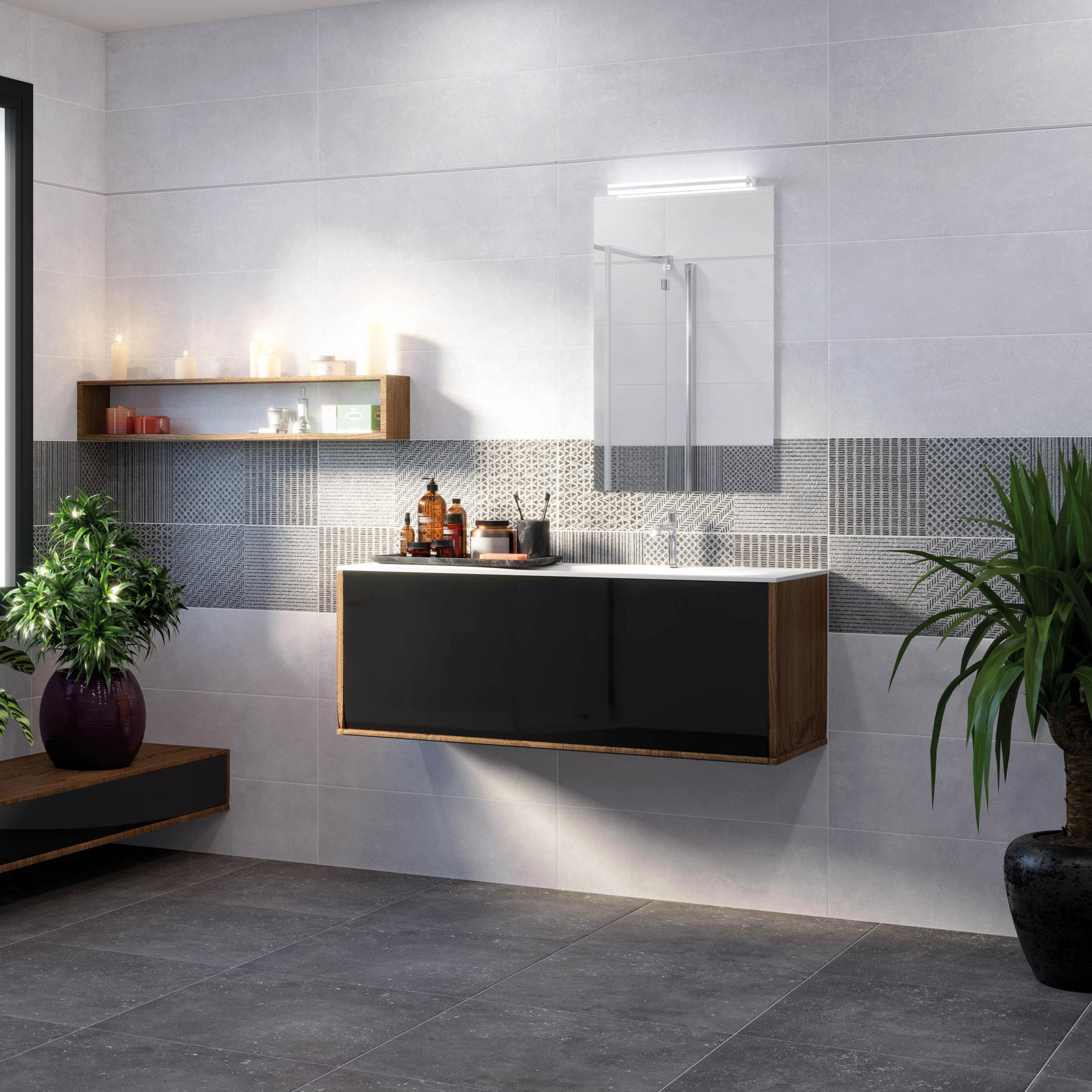 Lunart Brilla Inserto Galassie Antracite A+B csempe 25x75, natúr, rektifikált