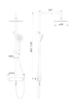 LUNART PELLA zuhanyrendszer 200mm fejzuhannyal, Matt Black