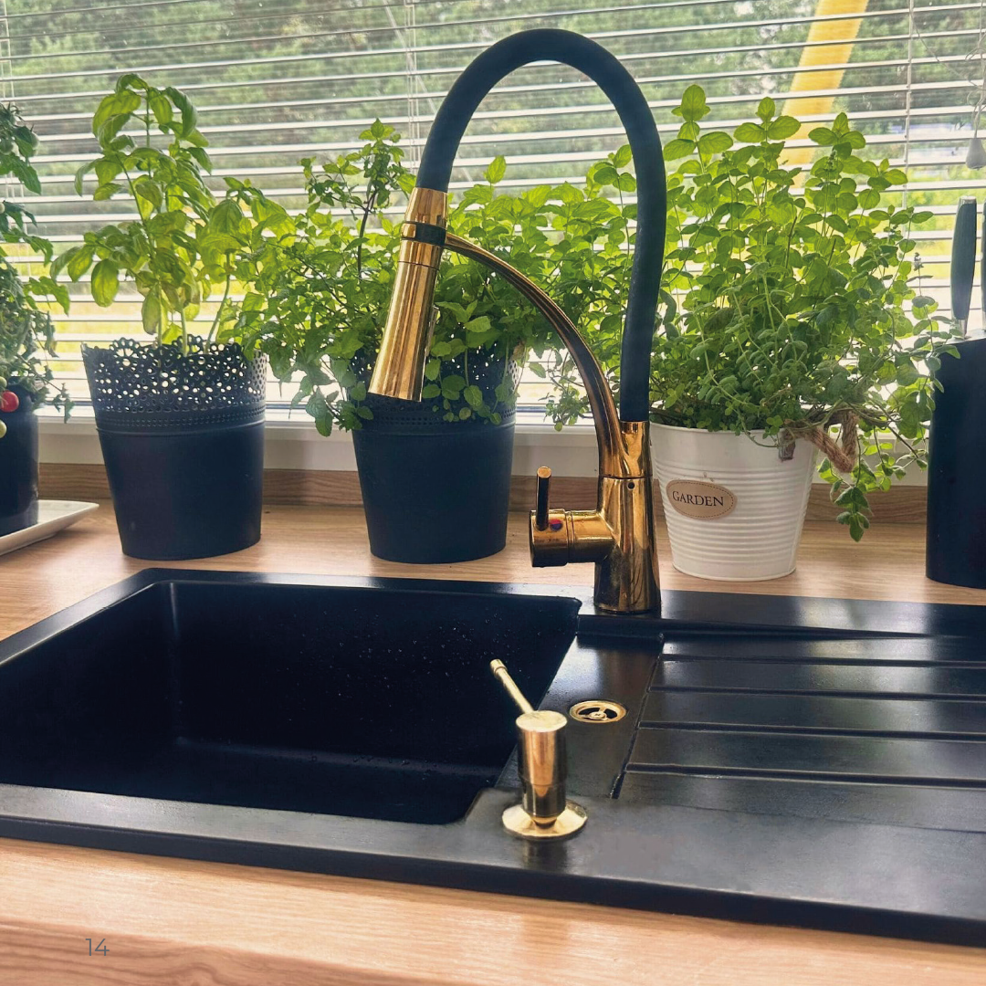 Lunart Lotti egymedencés gránit mosogató csepptálcával, Golden Black