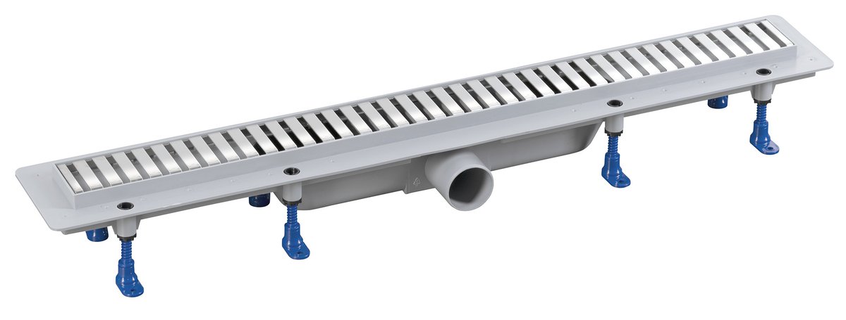 Padlóösszefolyó, inox ráccsal, DN50, 910x122x65mm