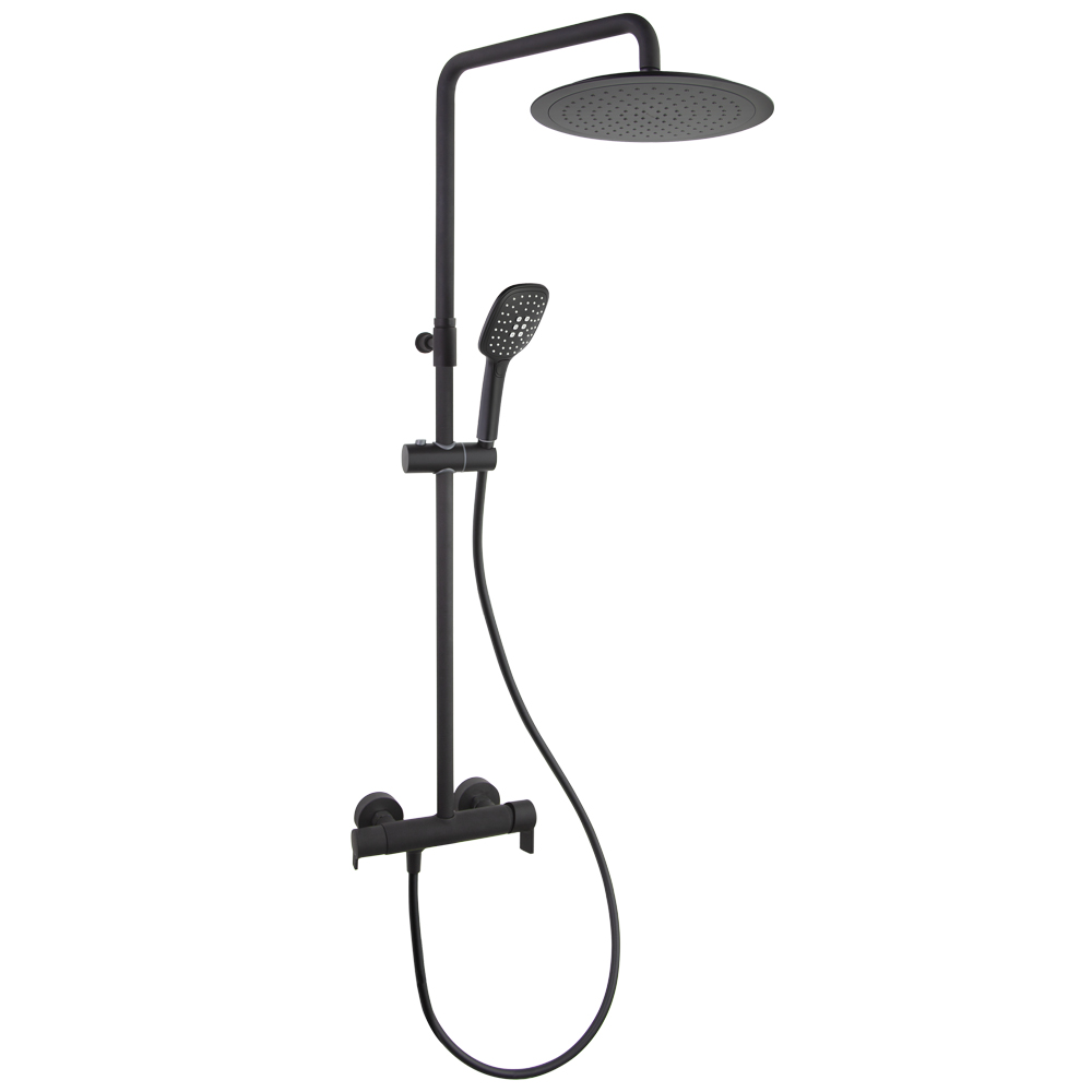 RamonSoler Blautherm teleszkópos zuhanyoszlop egykaros keverővel, Ø300 mm kerek fejzuhany, Matt Black