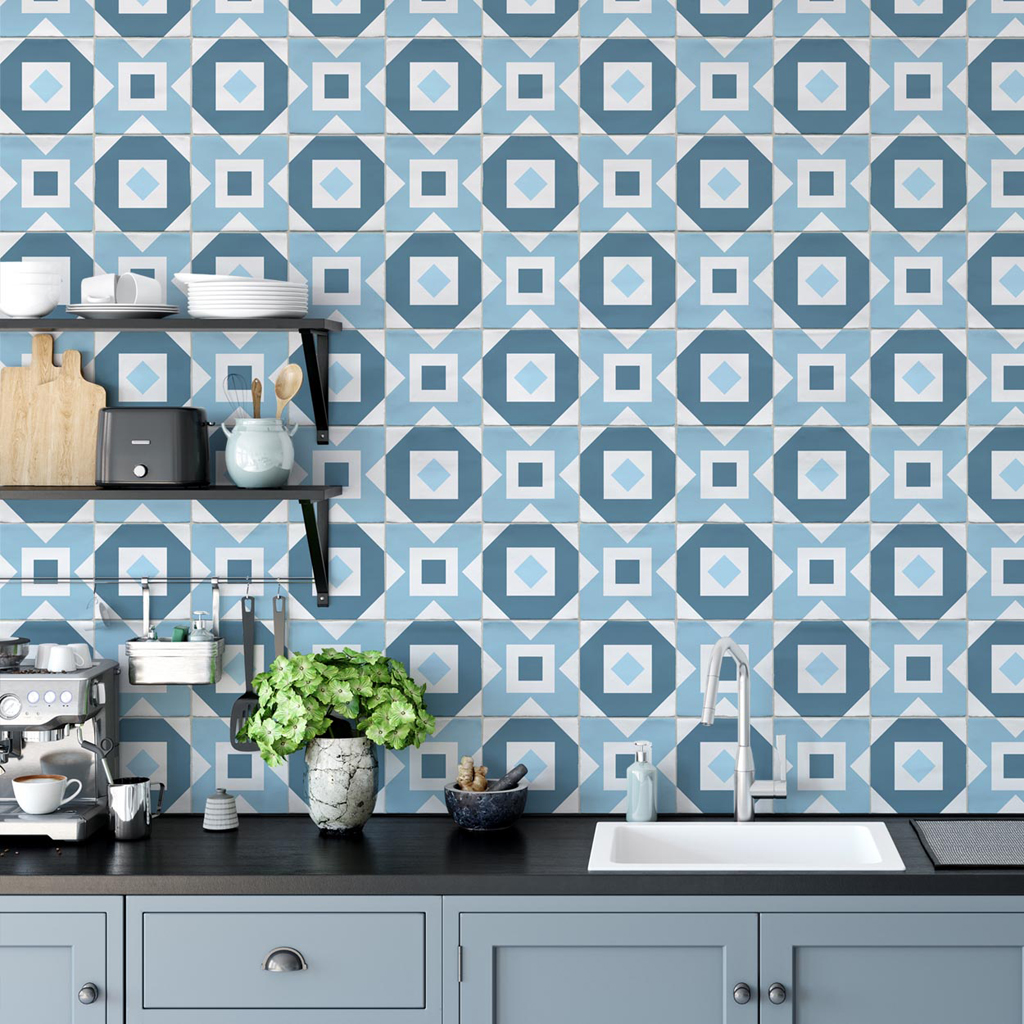 HB SPC/vinyl vízálló fali panel, Retro Tile Blue