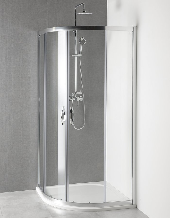 SIGMA íves zuhanykabin, dupla eltolható ajtó, TECMI zuhanytálcával, 900x900mm, transzparent üveg