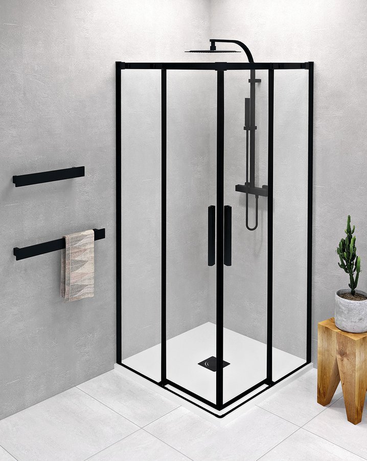 ALTIS LINE BLACK szögletes zuhanykabin, 1000x1000mm, sarokbelépős, transzparent üveg