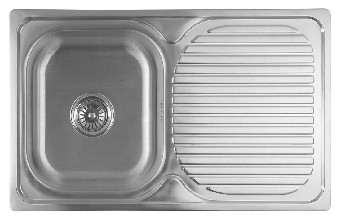 Rozsdamentes mosogatótálca, csaptelep furat nélkül, csepegtető tálcával, 78x18x48cm, inox