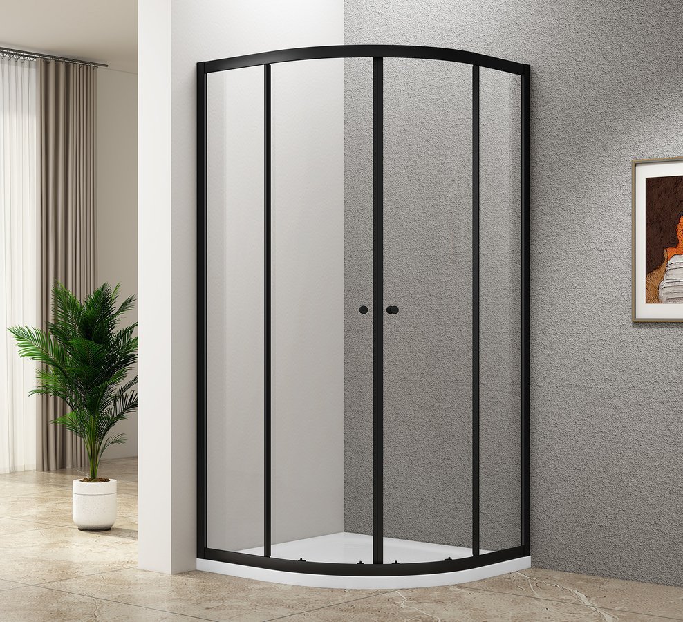 ARLETA BLACK íves zuhanykabin, 900x900mm, matt fekete profil/transzparent üveg