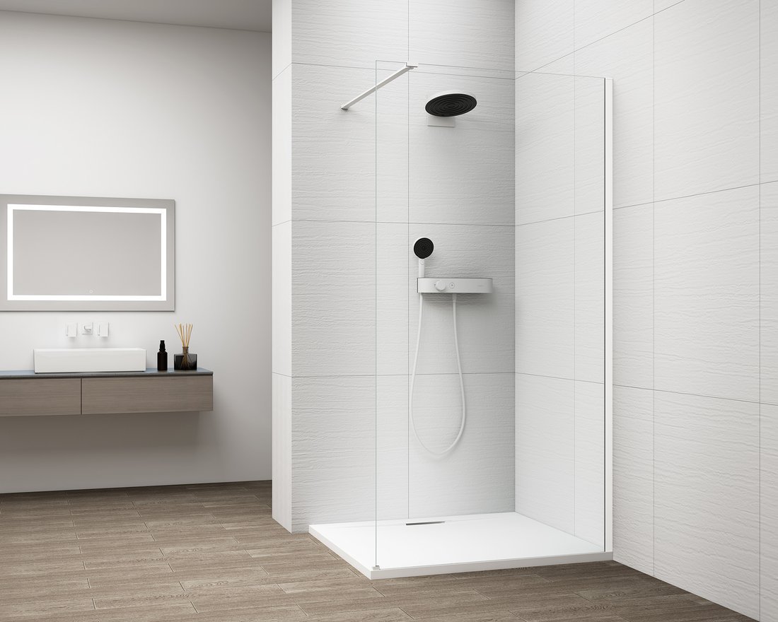 ESCA WHITE MATT Walk-in zuhanyfal, falra szerelhető, transzparent üveg, 1100mm