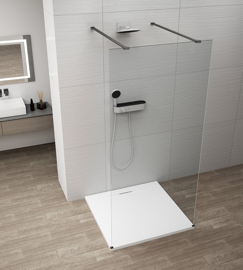 ESCA BLACK MATT Walk-in zuhanyfal, szabadonálló, transzparent üveg, 1400mm