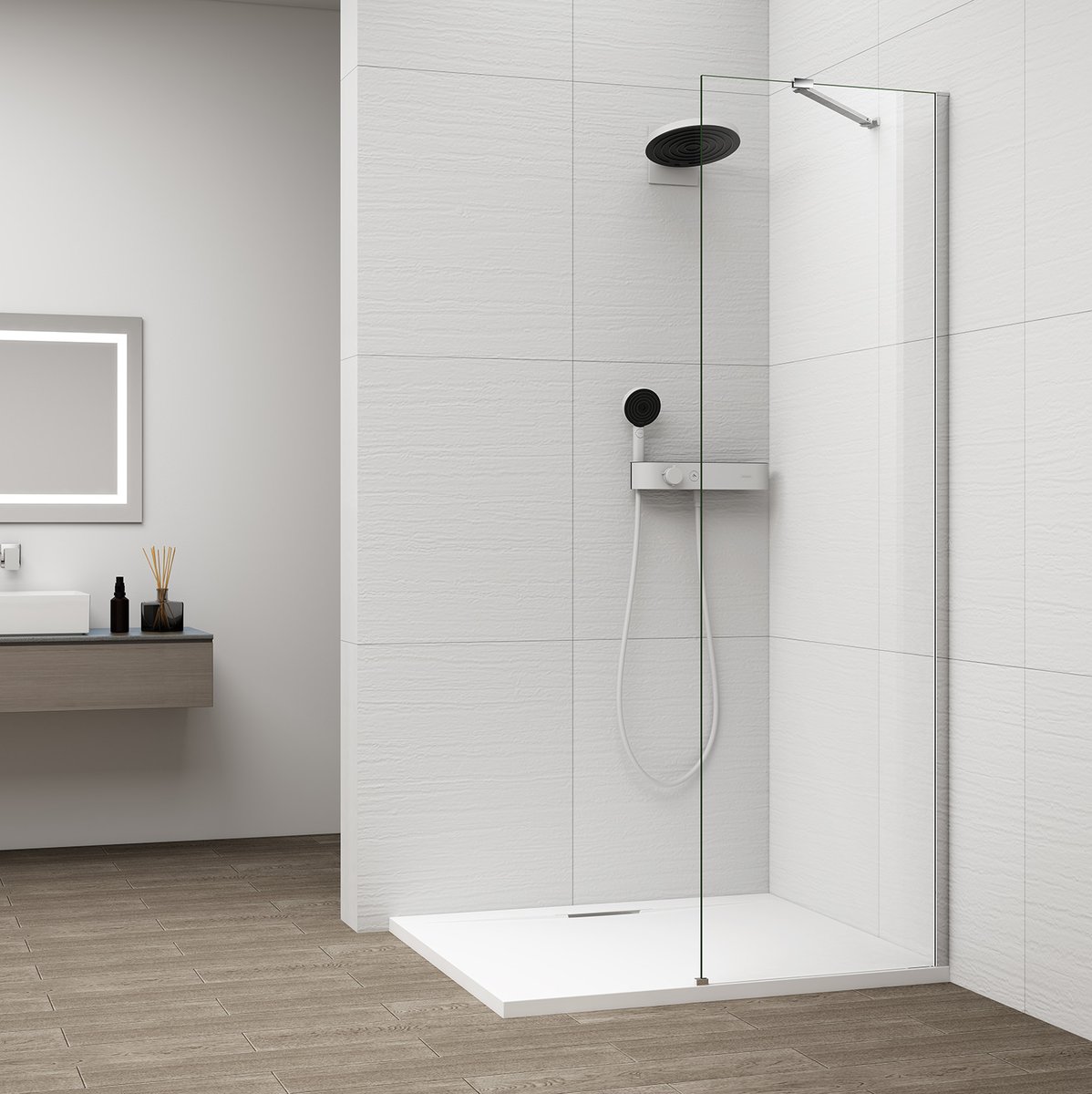 ESCA CHROME Walk-in zuhanyfal, falra szerelhető, transzparent üveg, 500mm