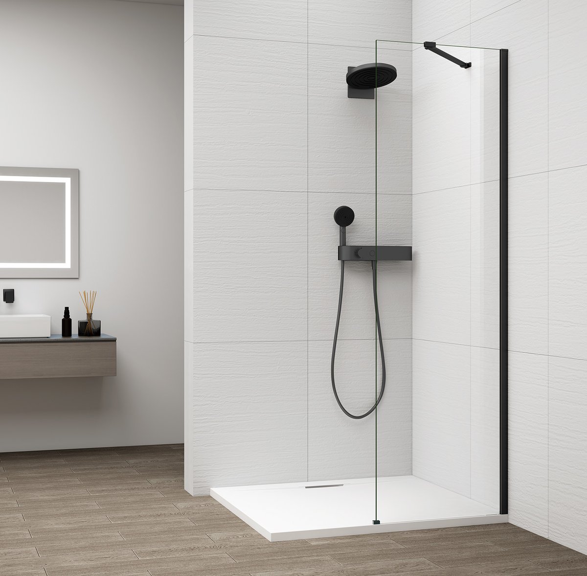 ESCA BLACK MATT Walk-in zuhanyfal, falra szerelhető, transzparent üveg, 500mm