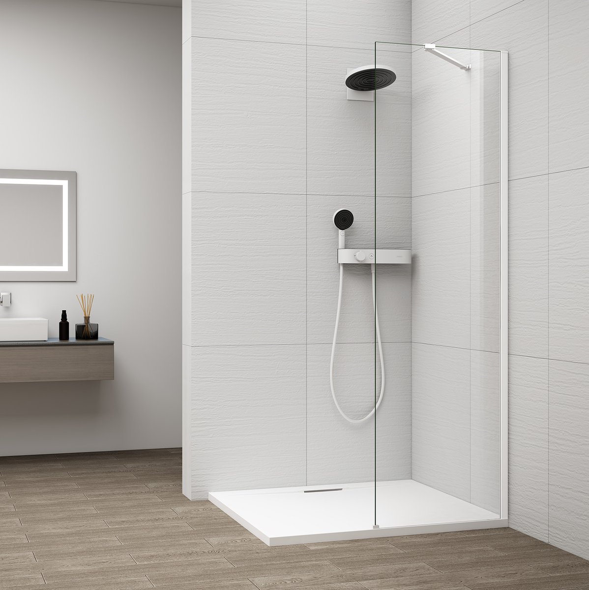 ESCA WHITE MATT Walk-in zuhanyfal, falra szerelhető, transzparent üveg, 500mm