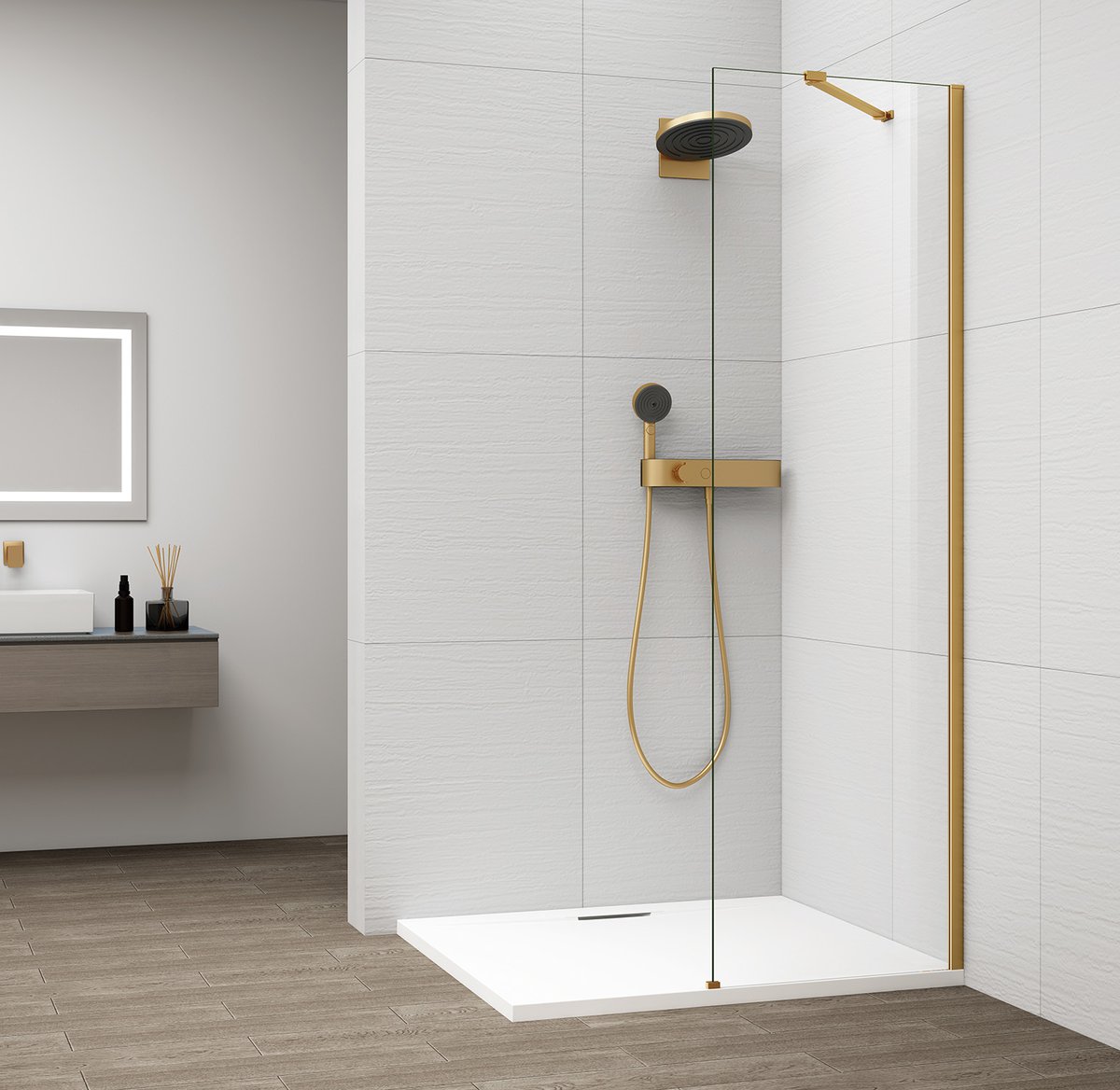 ESCA GOLD MATT Walk-in zuhanyfal, falra szerelhető, transzparent üveg, 500mm
