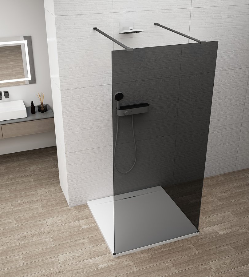 ESCA BLACK MATT Walk-in zuhanyfal, szabadonálló, füst üveg, 1400mm