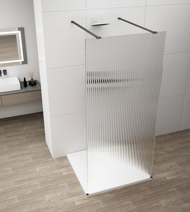 ESCA BLACK MATT Walk-in zuhanyfal, szabadonálló, flutes üveg, 1200mm