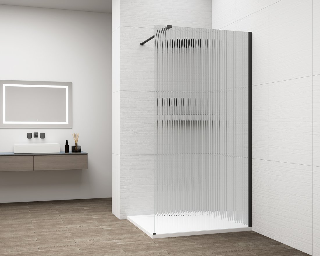 ESCA BLACK MATT Walk-in zuhanyfal, falra szerelhető, flutes üveg, 700mm