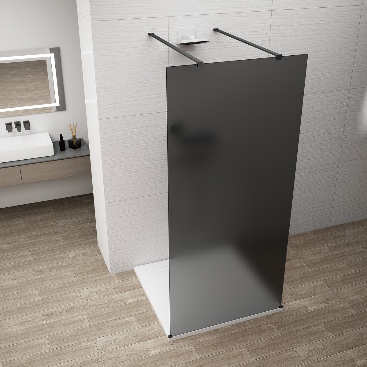 ESCA BLACK MATT Walk-in zuhanyfal, szabadonálló, füst üveg, 1100mm