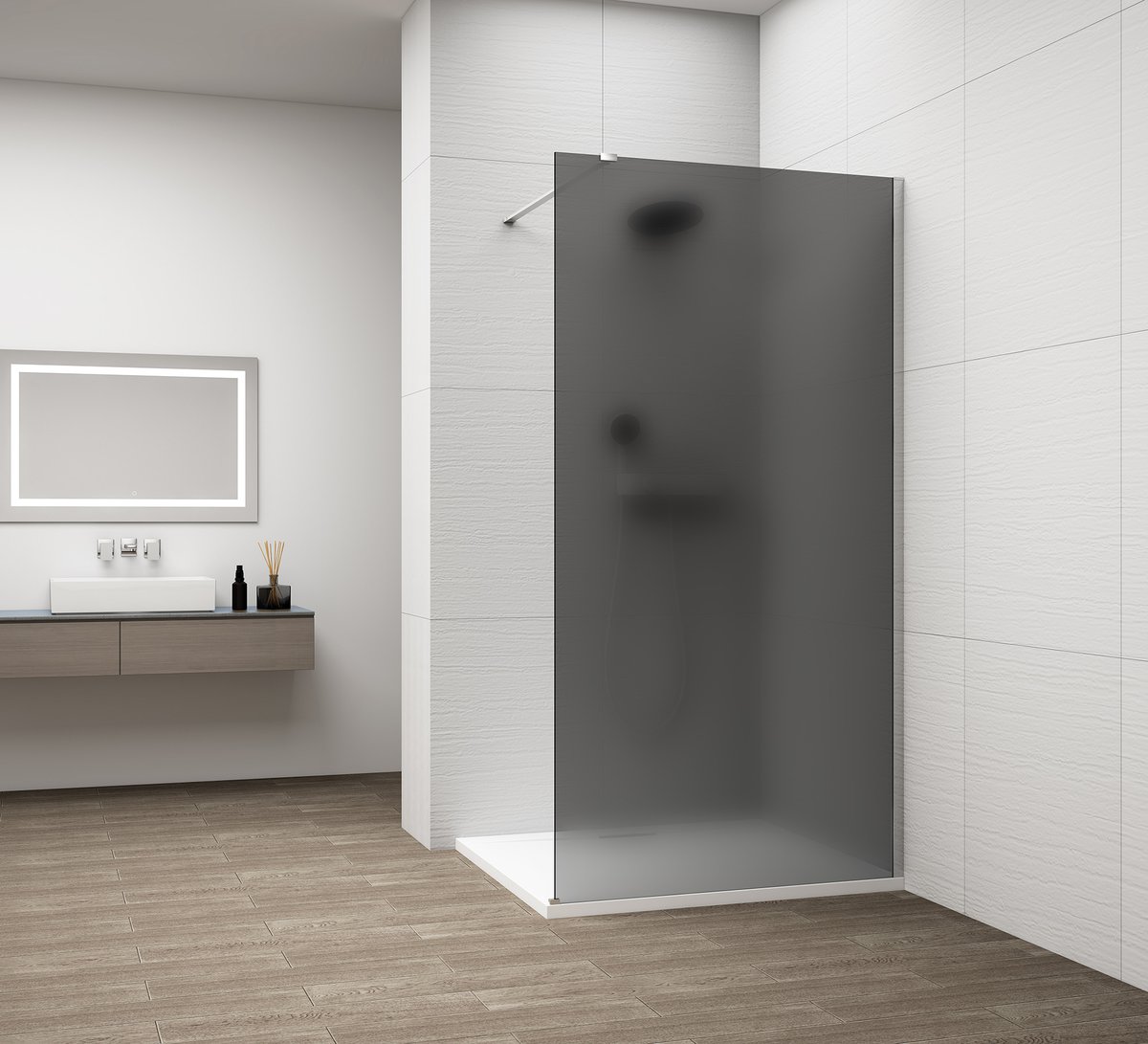 ESCA CHROME Walk-in zuhanyfal, falra szerelhető, matt füst üveg, 1400mm