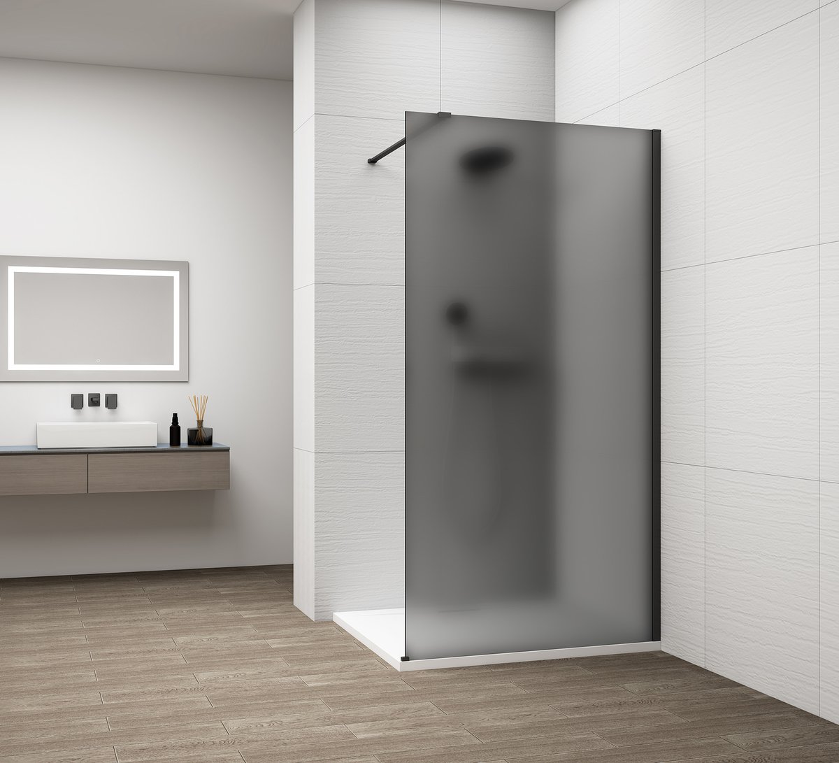 ESCA BLACK MATT Walk-in zuhanyfal, falra szerelhető, matt füst üveg, 1400mm