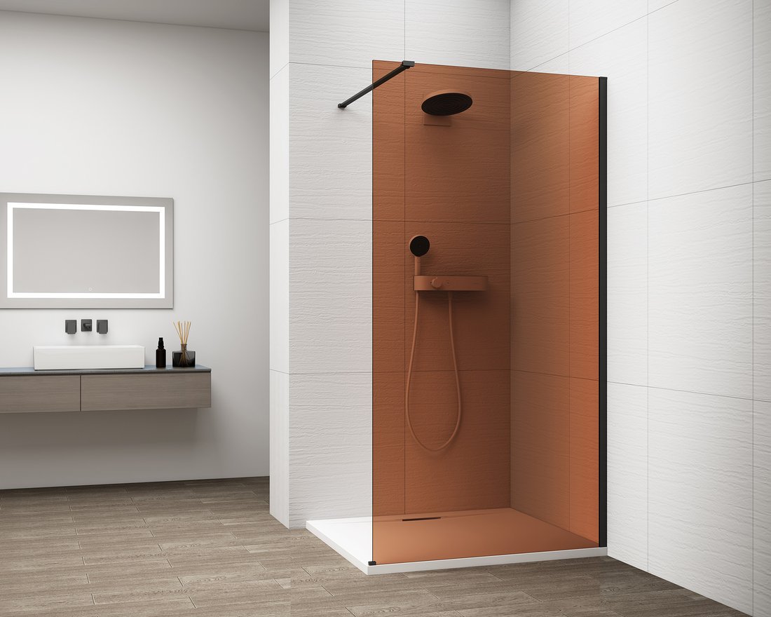 ESCA BLACK MATT Walk-in zuhanyfal, falra szerelhető, barna üveg, 1300mm