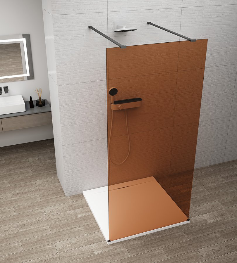 ESCA BLACK MATT Walk-in zuhanyfal, szabadonálló, barna üveg, 1300mm
