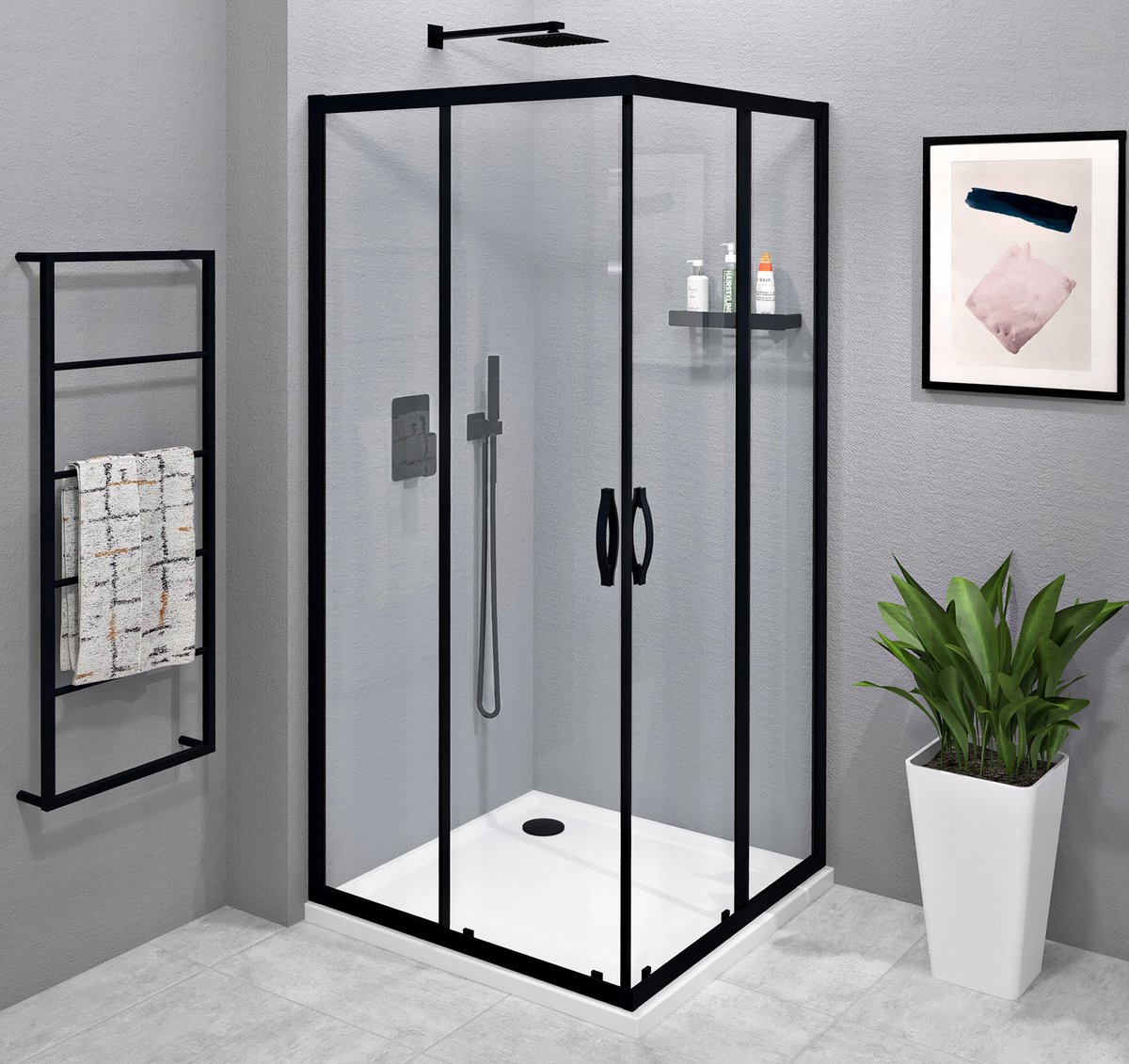SIGMA SIMPLY BLACK szögletes zuhanykabin 1000x1000mm, sarokbelépős, transzparent üveg