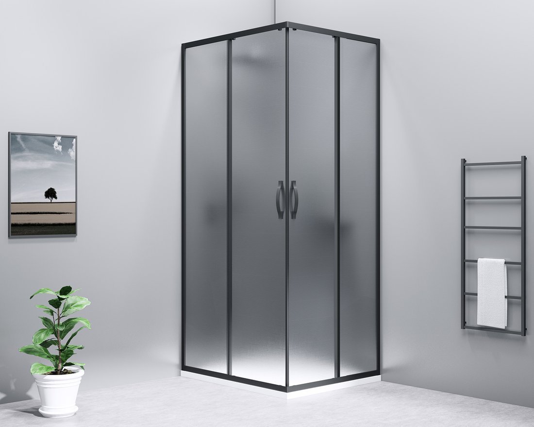 SIGMA SIMPLY BLACK szögletes zuhanykabin, 900x800mm, jobbos/balos, sarokbelépős, Brick üveg