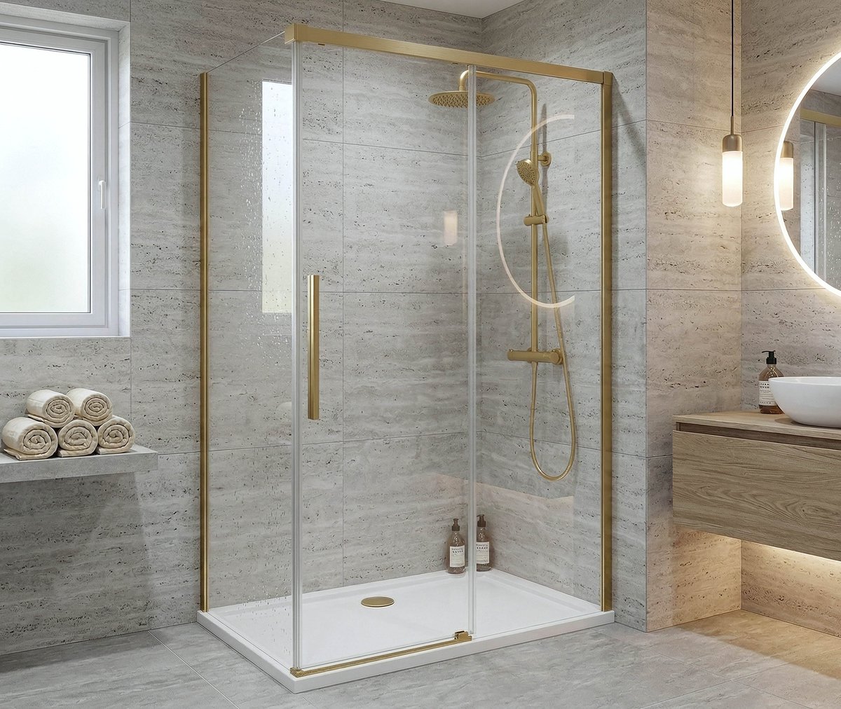 GELCO LUXOR GOLD MATT zuhanykabin tolóajtóval, 1400x900mm, jobbos/balos