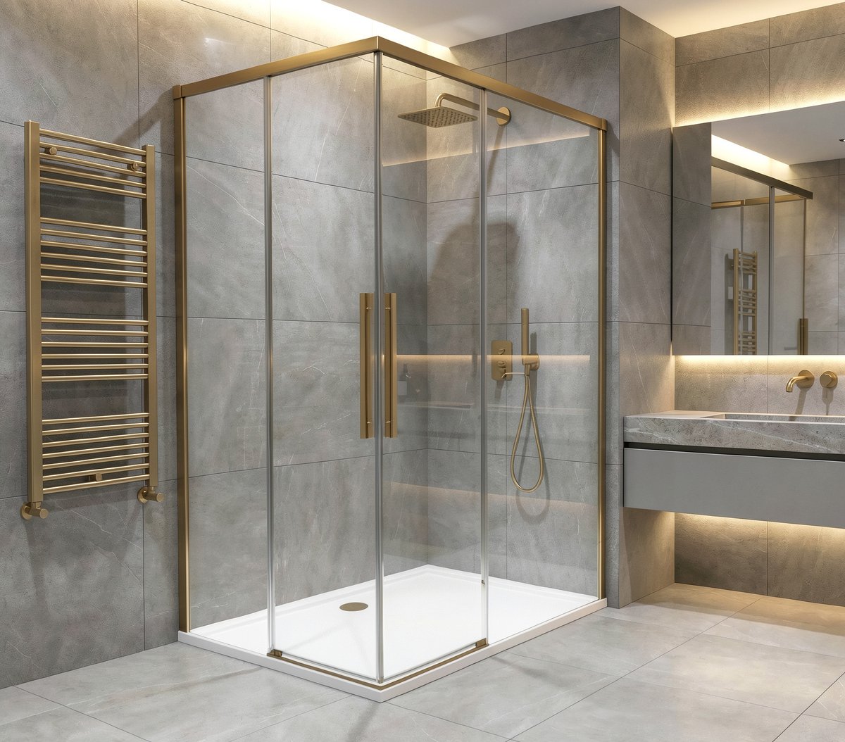 GELCO LUXOR GOLD MATT zuhanykabin tolóajtóval, 1000x800mm, jobbos/balos, sarokbelépős