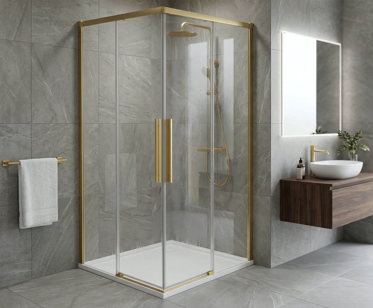 GELCO LUXOR GOLD MATT zuhanykabin tolóajtóval, 800x800mm, sarokbelépős
