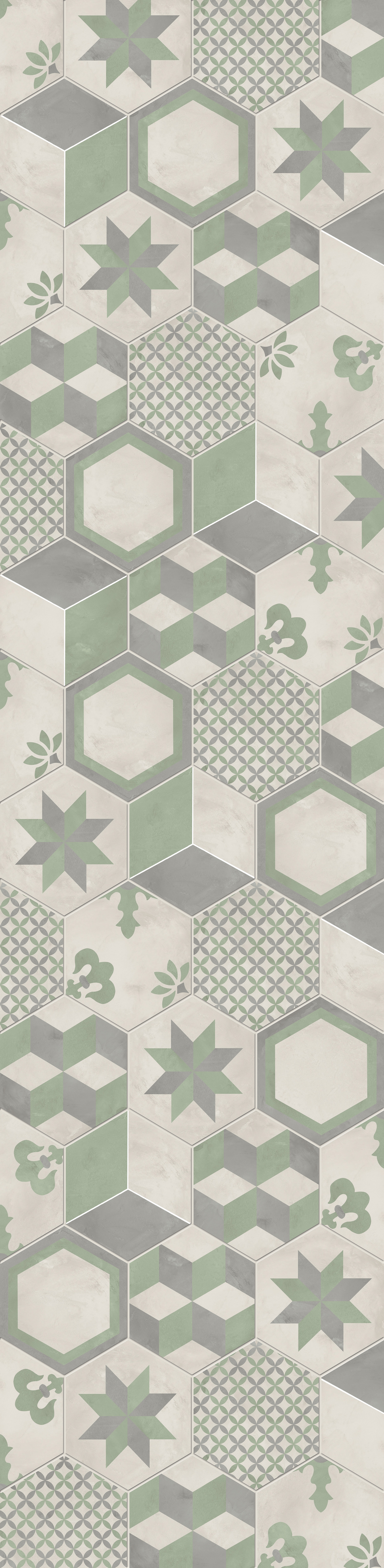 Marca Corona Terra.Art Mix Sabbia/Menta Esagona 25X21,6 (I422)