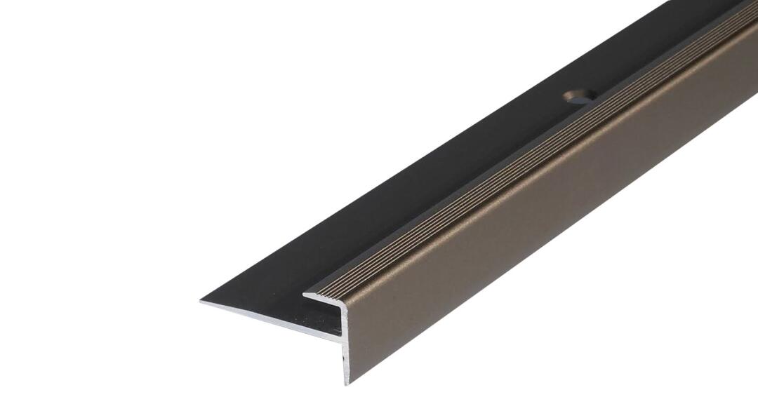 Alumínium F lépcsőprofil Vinyl, SPC 5 mm, 2,70 m/szál, dűbeles eloxált bronz