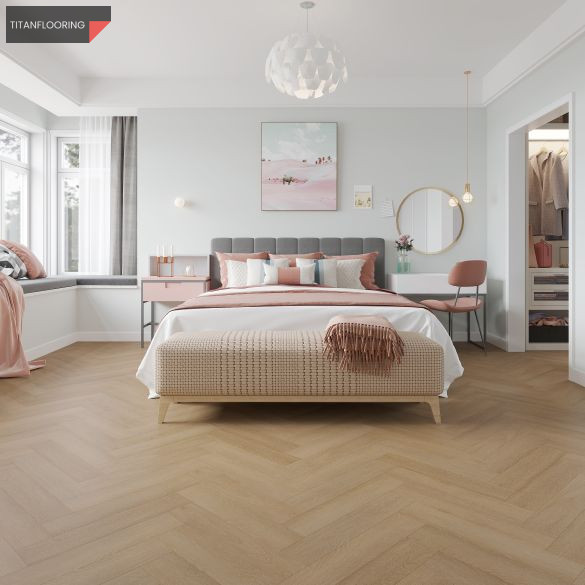 TitanFlooring Whitesboro Light Uniclic halszálka SPC padló, 615 x 127 x 5,2 mm