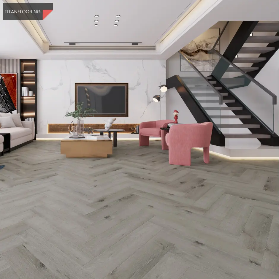 TitanFlooring Graymoor Uniclic halszálka SPC padló, 615 x 127 x 5,2 mm