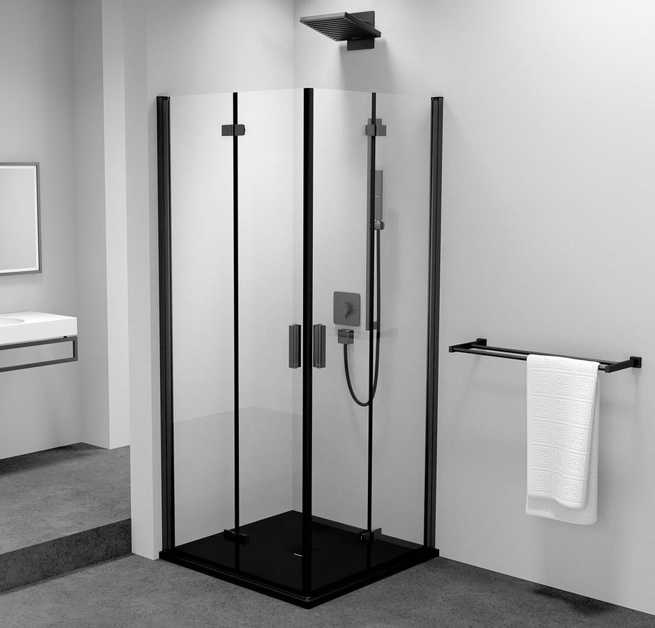 ZOOM LINE BLACK sarokbelépős zuahanykabin harmónikaajtóval, balos 800x800mm, transzparent üveg